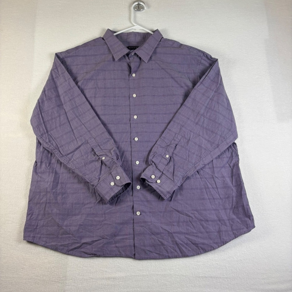 SYNRGY Mens 2XL Purple Striped Long Sleeve Button Down‎ Cotton Shirt 203487